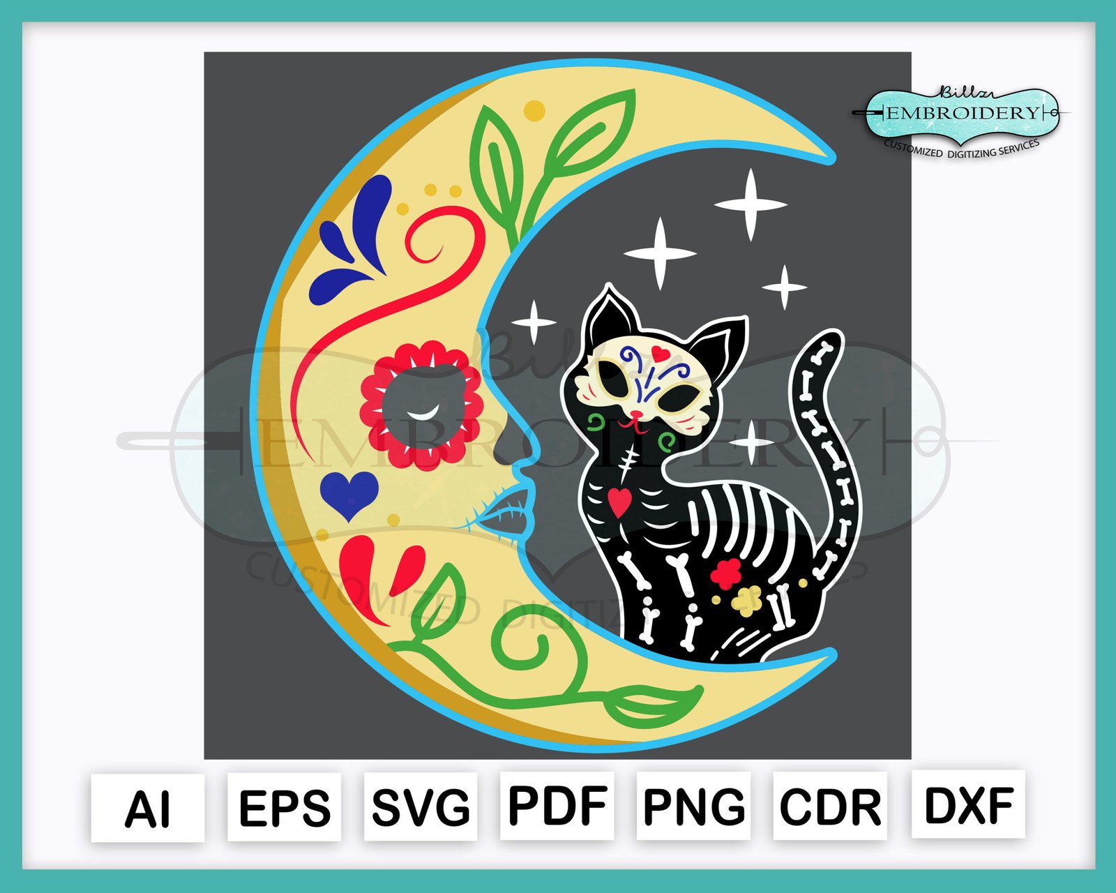 Moon Cat Svg, Svg Cut File For Cricut - Billz Embroidery